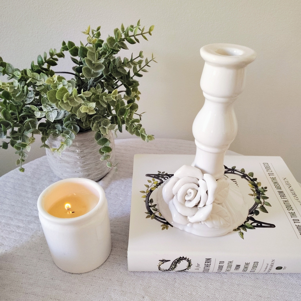 Classic White Rose Candle Holder